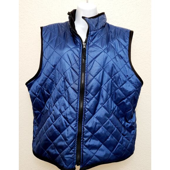 Metallic Blue Quilted Reversible Full Zip Vest 2XL Lightweight Soft Cozy Fleece - Picture 1 of 4
